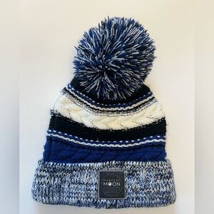 Blue and White Unisex Pom-Pom Beanie
